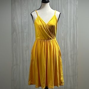 Cherfly Yellow Speghetti Strap V-Neck Dress Size Small